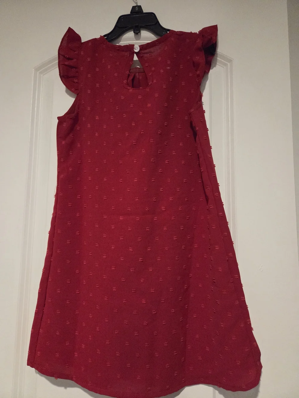 SHEIN Red Swiss Dot Flutter Sleeve Dress